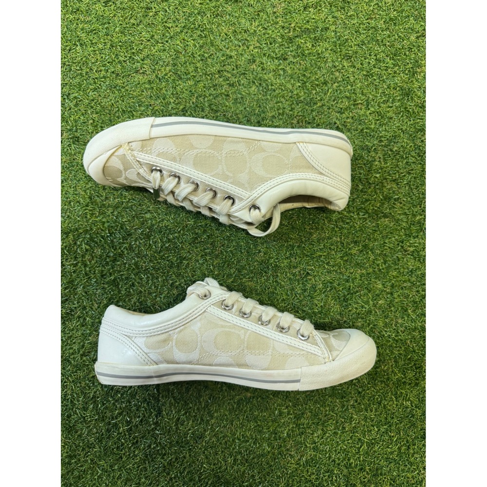 Coach Francesca Signature Monogram Sneakers Cream Beige Low Top A6296 Womens 6B - Picture 2 of 6